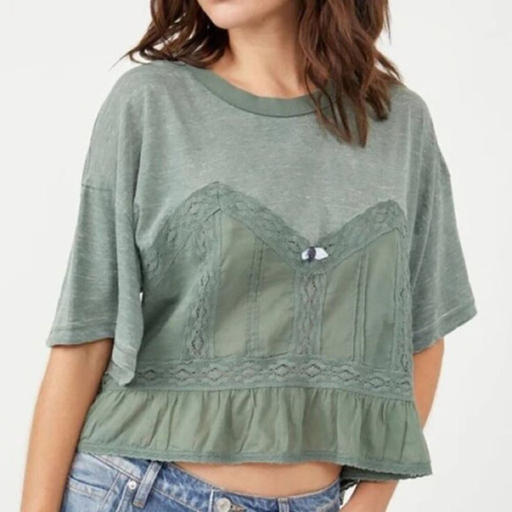 Free People wash army Fall In Love Corset Peplum top in size XS